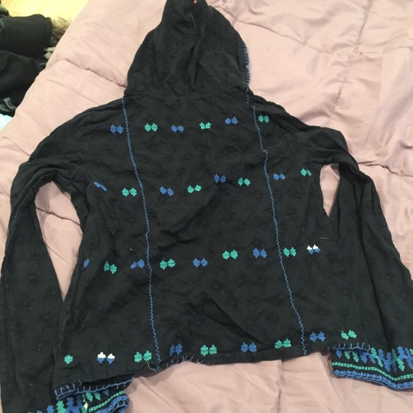 Free People Black and Blue Embroidered Hoodie - Picture 5 of 6